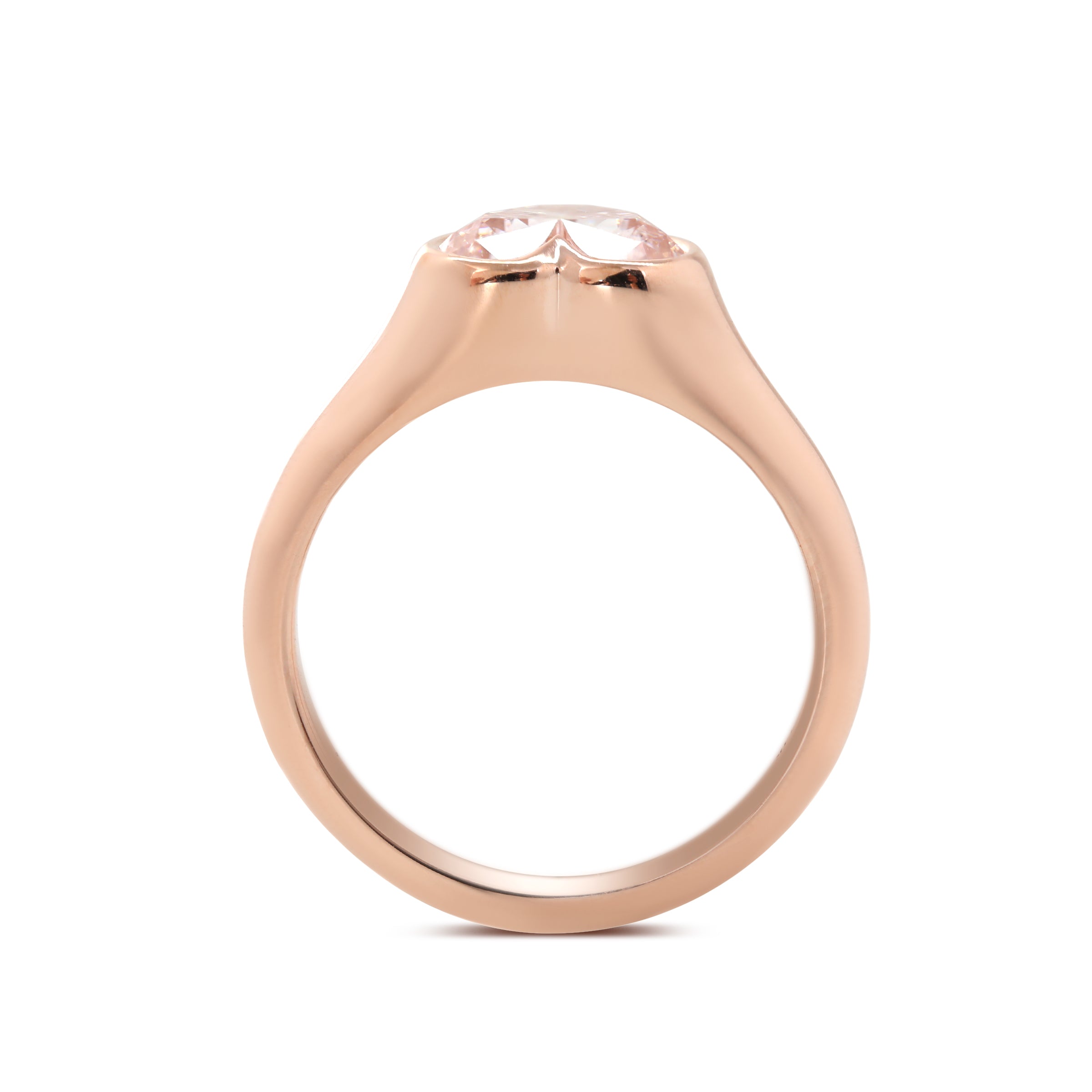 14K Rose Gold 1ct Heart Cut Pink Lab Diamond Bezel Solitaire Ring