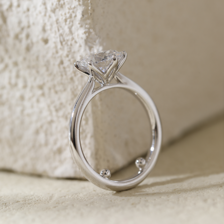 Round-Cut Diamond Solitaire Engagement Ring with Six-Prong Tulip Setting and Tapered Band