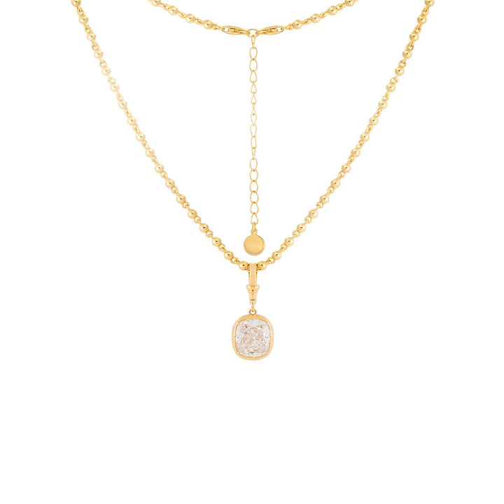 5 CT Elongated Cushion Cut Lab Diamond Bezel Pendant Necklace with Adjustable Beaded Chain - FIORESE JEWELRY