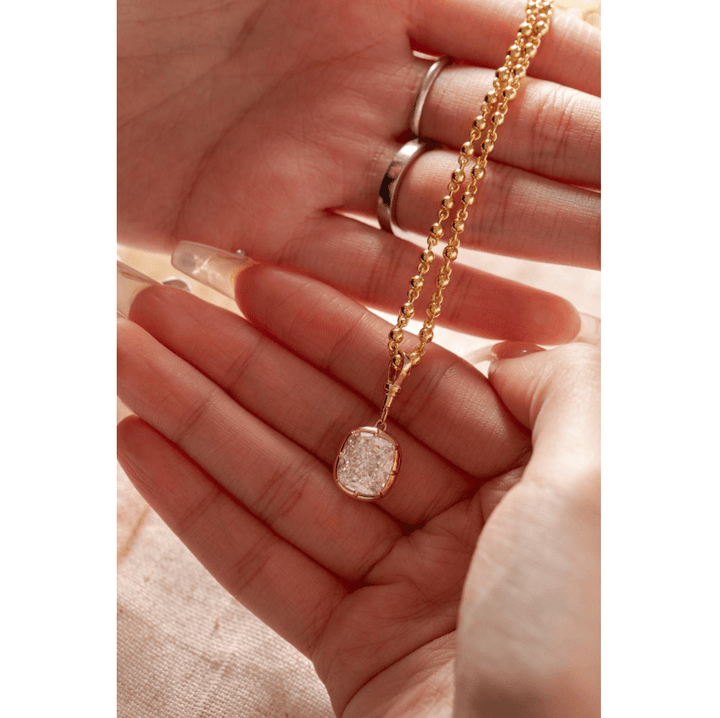5 CT Elongated Cushion Cut Lab Diamond Bezel Pendant Necklace with Adjustable Beaded Chain - FIORESE JEWELRY