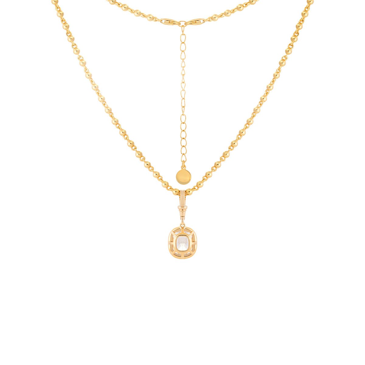 Elongated Cushion-Cut Lab Diamond Bezel-Basket Pendant Necklace with Adjustable Beaded Chain