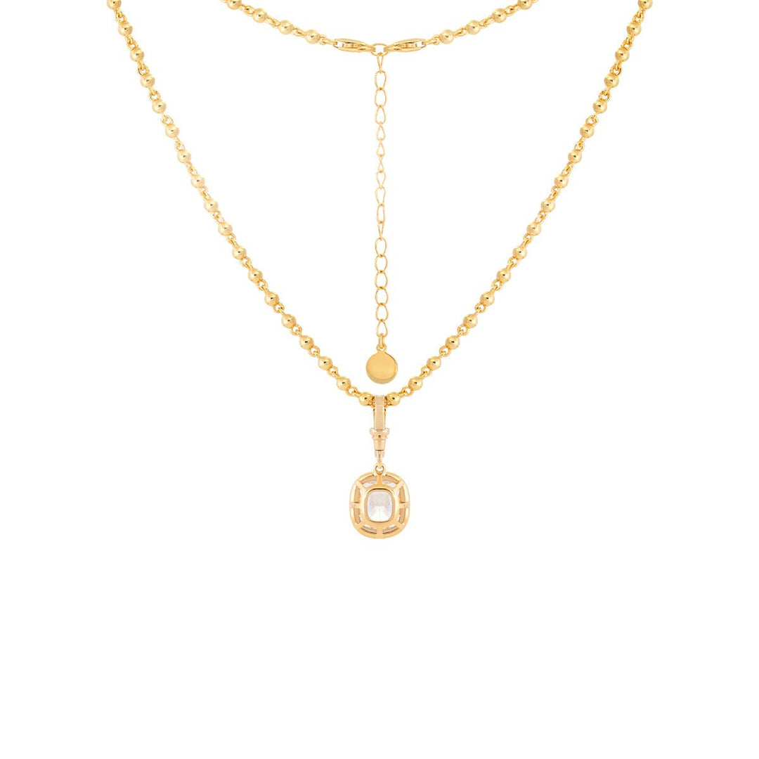 5 CT Elongated Cushion Cut Lab Diamond Bezel Pendant Necklace with Adjustable Beaded Chain - FIORESE JEWELRY