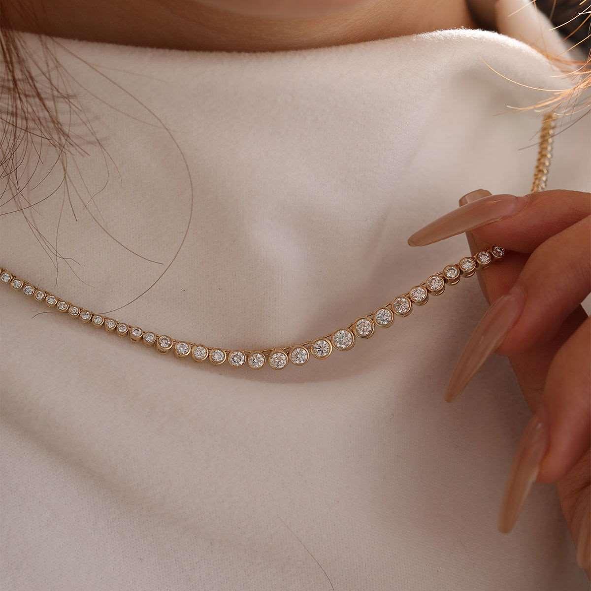 5 ct tw Graduated Round Brilliant Lab Diamond Bezel Tennis Necklace - FIORESE JEWELRY