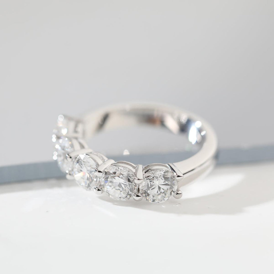 5 - Sotne Round Diamond Shared - prong Basket Ring - FIORESE JEWELRY