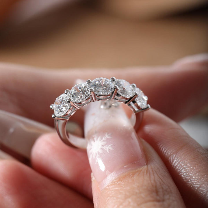 5 - Sotne Round Diamond Shared - prong Basket Ring - FIORESE JEWELRY