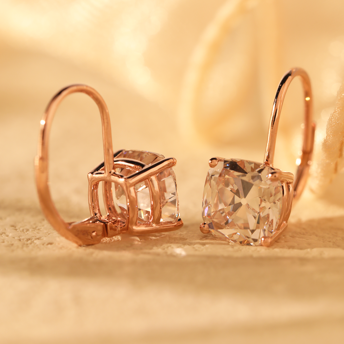 14K Yellow Gold 6 ct tw Old Mine Cut Lab Diamond 4 Round Prongs Basket Setting Hoop Earrings with Leverback