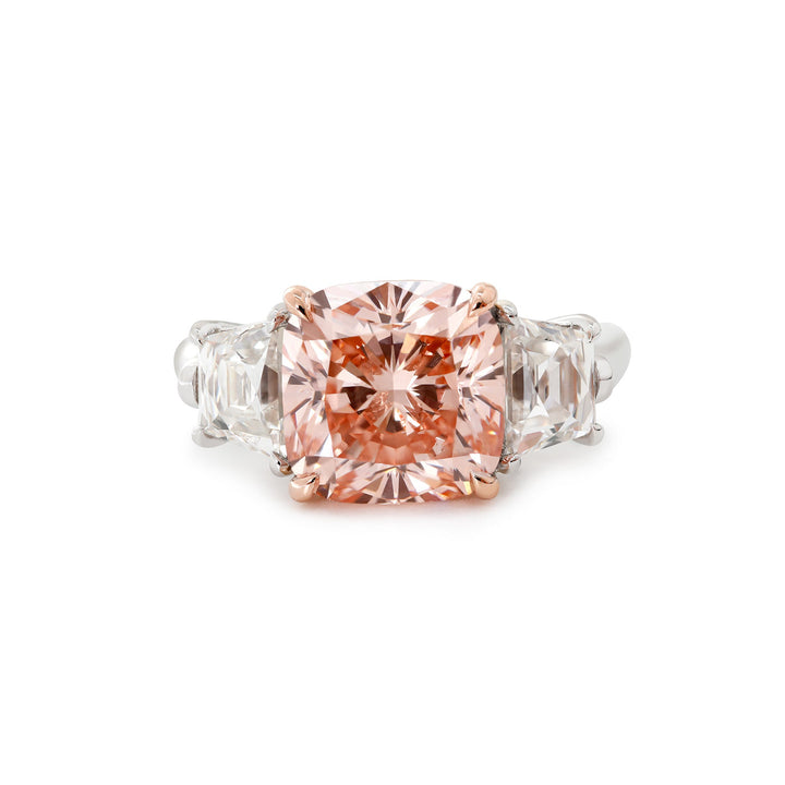 5.15CT Cushion Fancy Lab Diamond Diamond Three Stone Ring - FIORESE JEWELRY