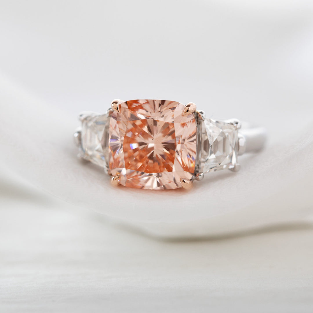 5.15CT Cushion Fancy Lab Diamond Diamond Three Stone Ring - FIORESE JEWELRY