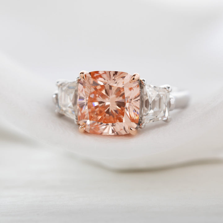 5.15CT Cushion Fancy Lab Diamond Diamond Three Stone Ring - FIORESE JEWELRY