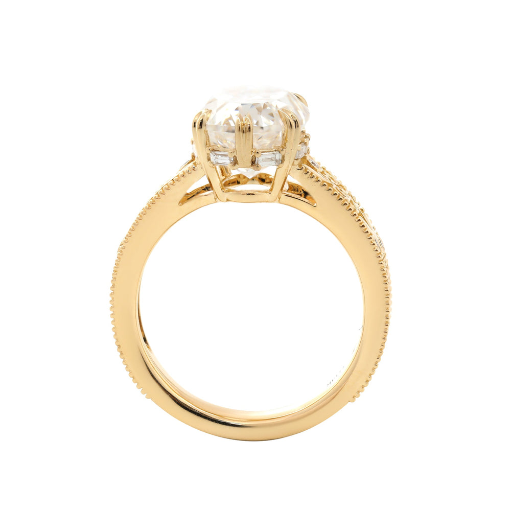 5.16CT Oval Ashoka Cut Lab Diamond Double Prong Hand - Engraved Wide Band Design Ring - FIORESE JEWELRY