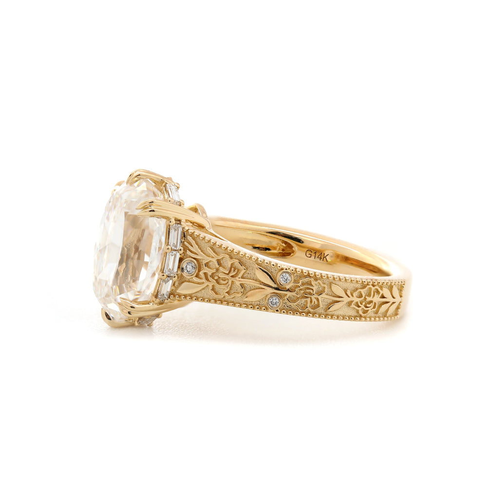 5.16CT Oval Ashoka Cut Lab Diamond Double Prong Hand - Engraved Wide Band Design Ring - FIORESE JEWELRY