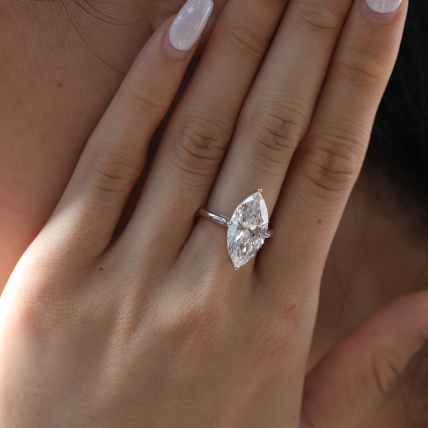 Marquise Cut Lab Diamond 4 Round Prongs Basket Solitaire Ring — Cathedral Design