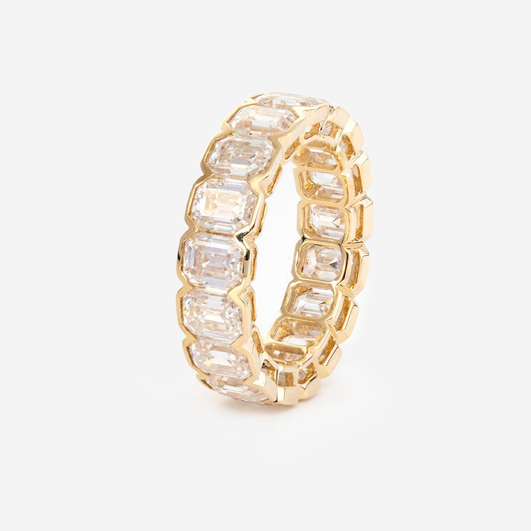 5*3mm Emerald Cut Lab Diamond Half Bezel Basket Eternity Ring - FIORESE JEWELRY