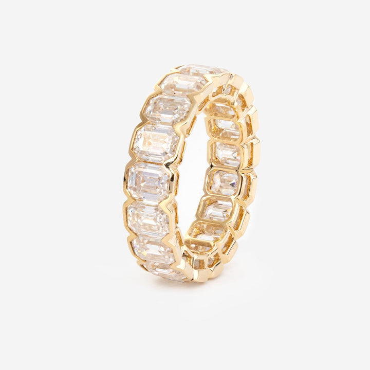 5*3mm Emerald Cut Lab Diamond Half Bezel Basket Eternity Ring - FIORESE JEWELRY