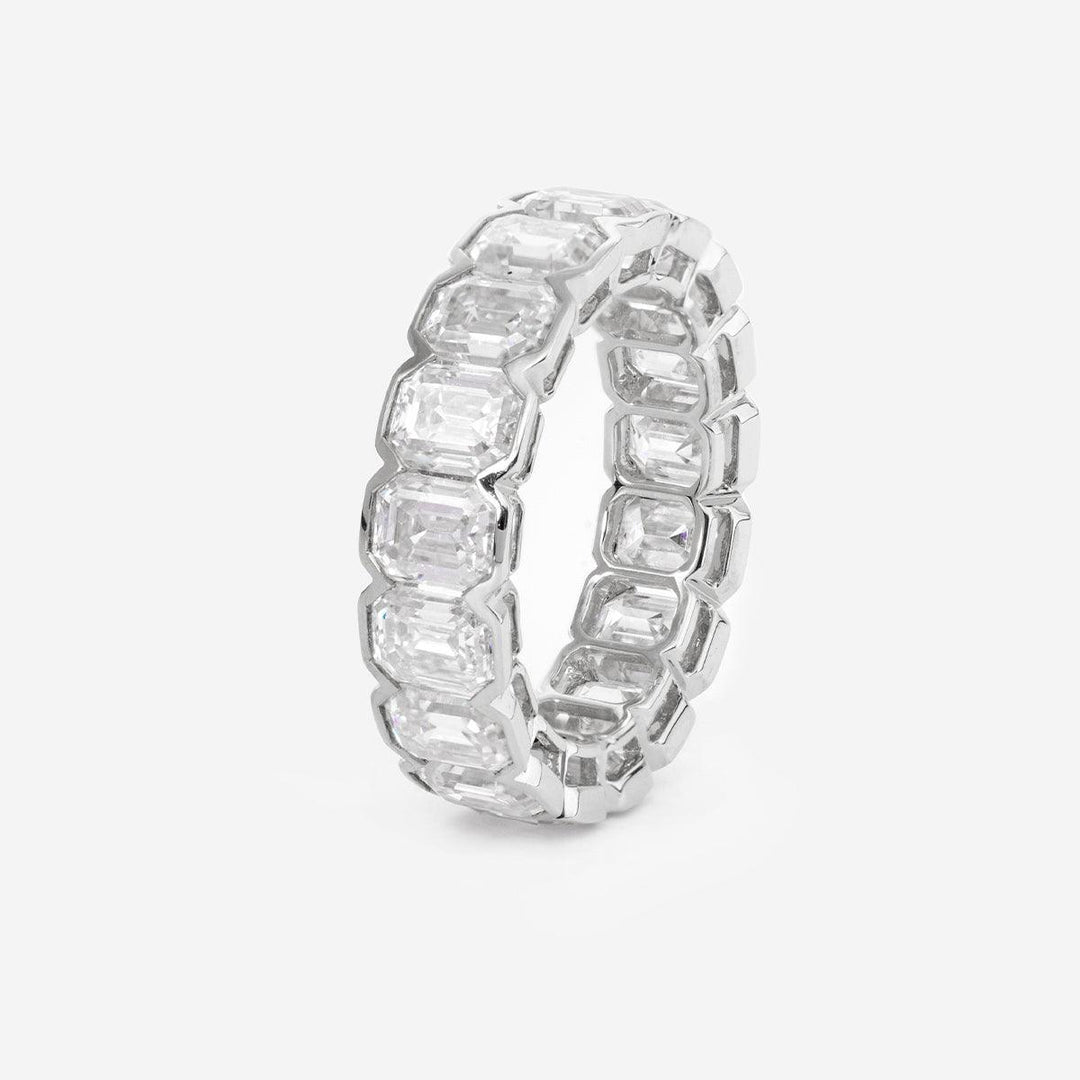 5*3mm Emerald Cut Lab Diamond Half Bezel Basket Eternity Ring - FIORESE JEWELRY