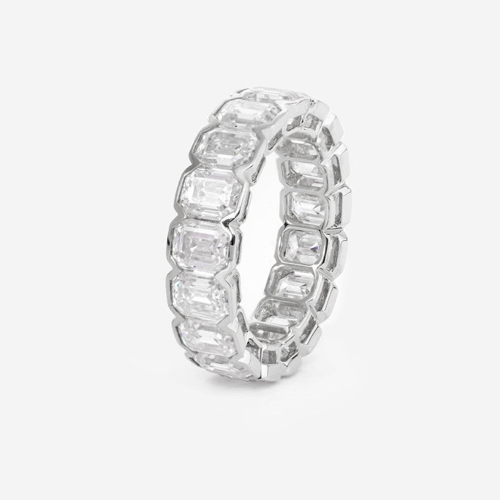 5*3mm Emerald Cut Lab Diamond Half Bezel Basket Eternity Ring - FIORESE JEWELRY