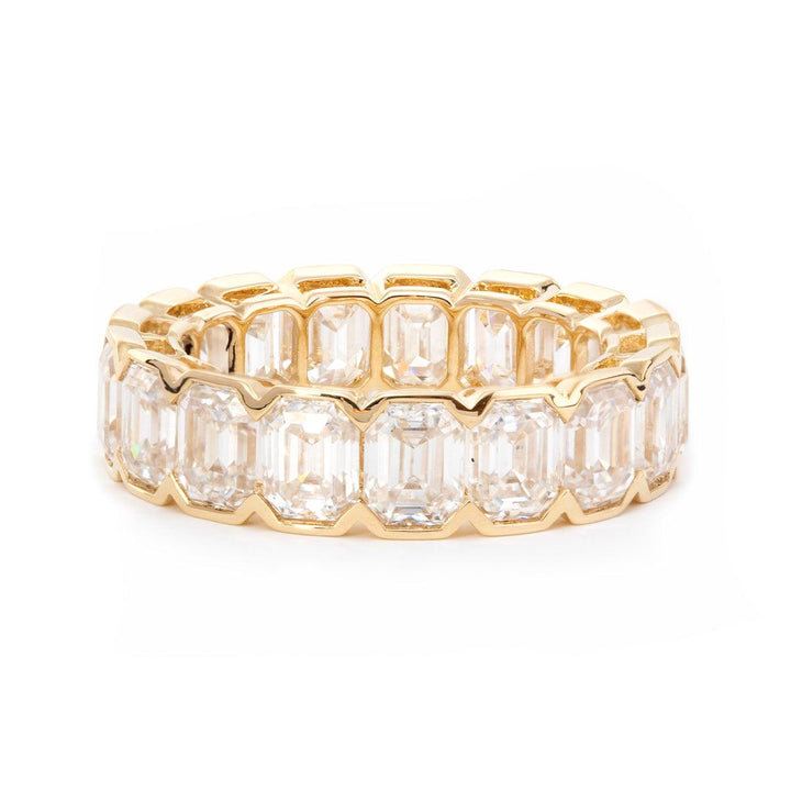 5*3mm Emerald Cut Lab Diamond Half Bezel Basket Eternity Ring - FIORESE JEWELRY