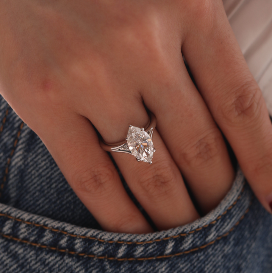 Marquise-Cut Lab Diamond Solitaire Ring with Floating Head and Split Band