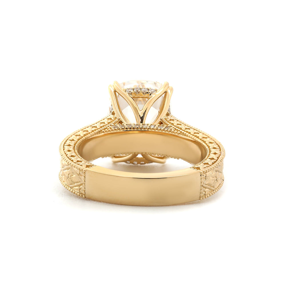 5.42CT Cushion Old Mine Cut Lab Diamond Vintage Hand - Engarved Wide Band Design Ring - FIORESE JEWELRY