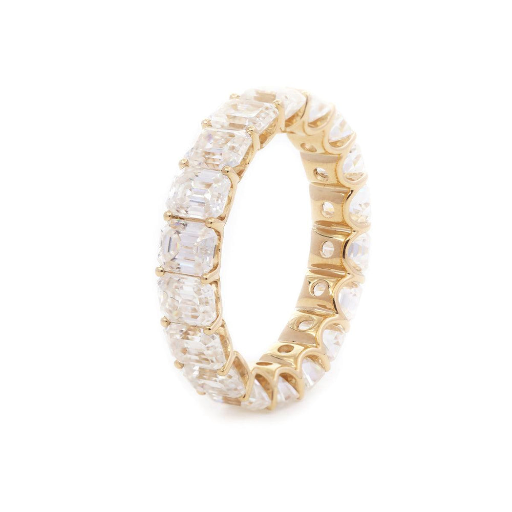 5*4mm Emerald Cut Moissanite Shared Prong U - shaped Pave Eternity Ring - FIORESE JEWELRY