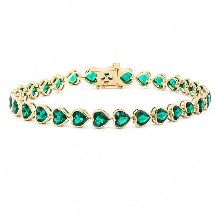 5×5mm Heart-Shaped Zambian Lab Emerald East-West Bezel Tennis Bracelet - FIORESE JEWELRY