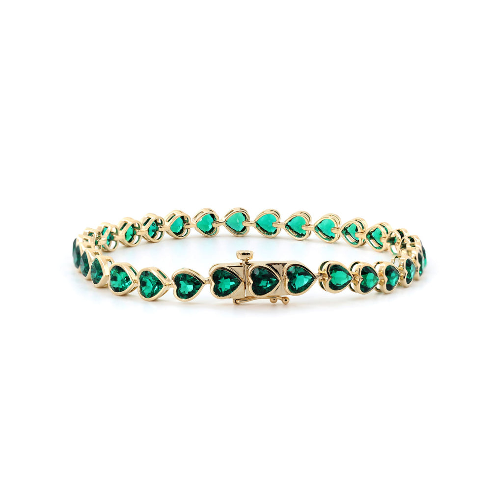 5×5mm Heart-Shaped Zambian Lab Emerald East-West Bezel Tennis Bracelet - FIORESE JEWELRY