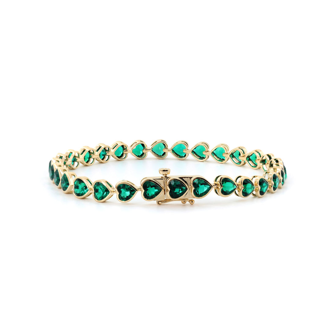5×5mm Heart-Shaped Zambian Lab Emerald East-West Bezel Tennis Bracelet - FIORESE JEWELRY