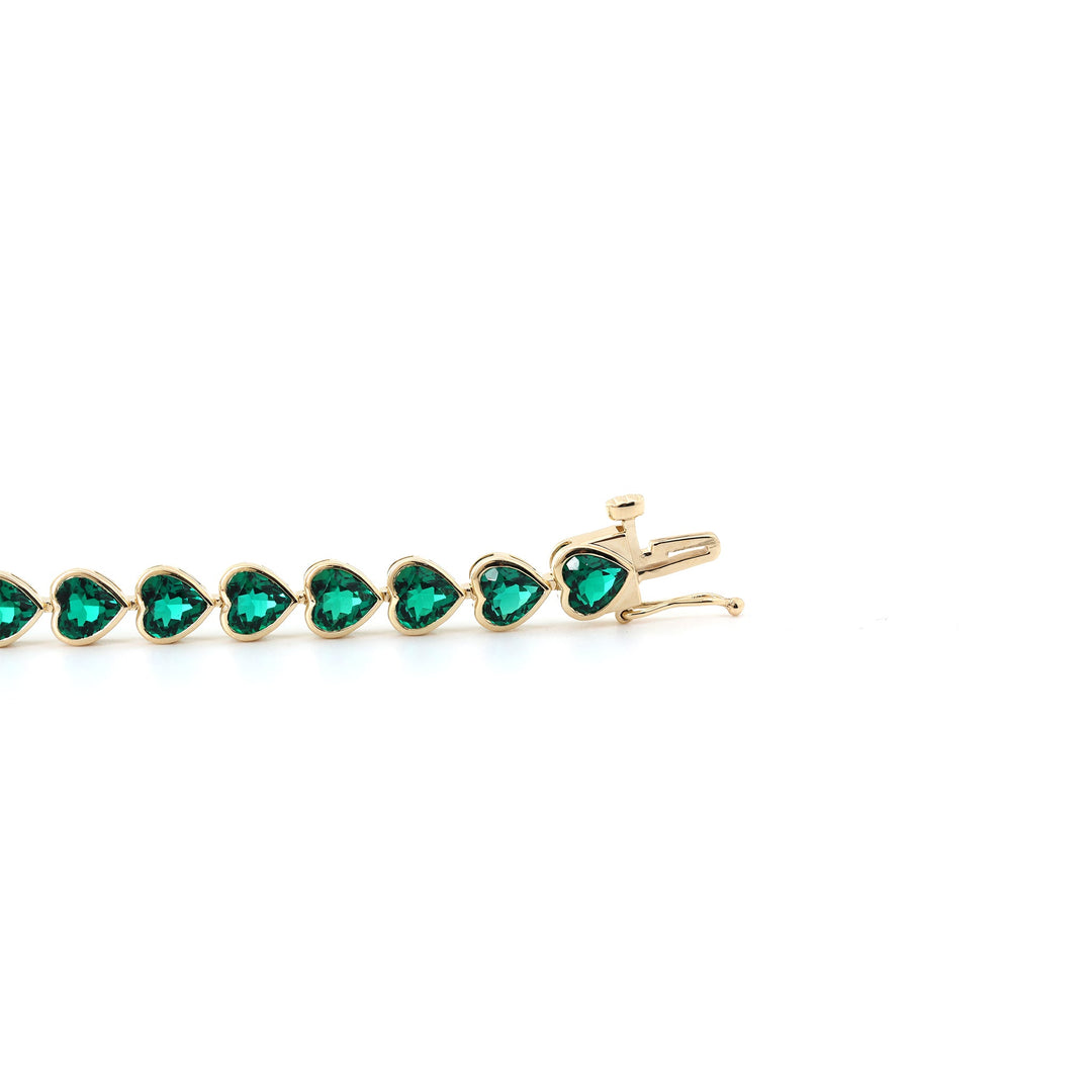 5×5mm Heart-Shaped Zambian Lab Emerald East-West Bezel Tennis Bracelet - FIORESE JEWELRY