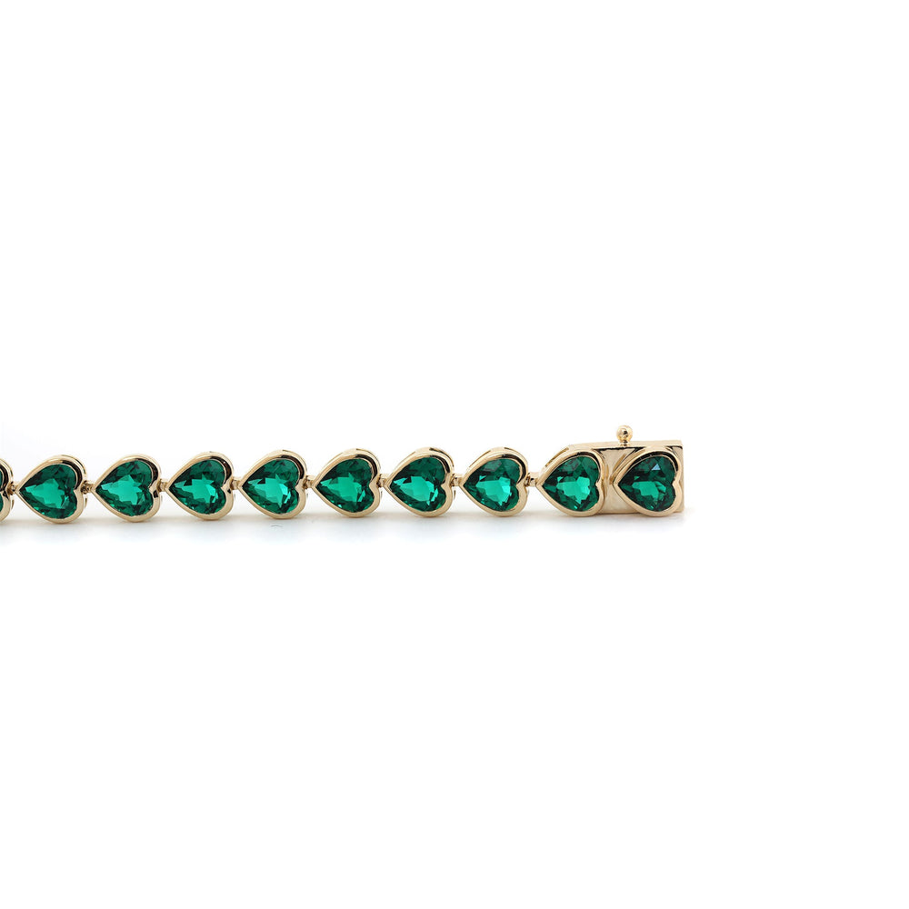 5×5mm Heart-Shaped Zambian Lab Emerald East-West Bezel Tennis Bracelet - FIORESE JEWELRY
