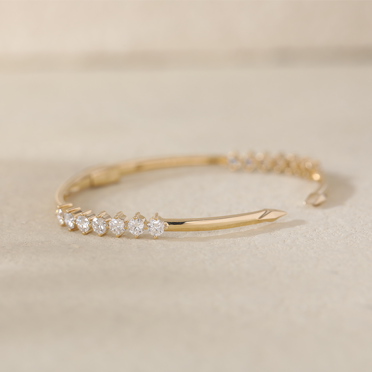 18K Yellow Gold Round Cut Lab Diamond Open Bangle Bracelet