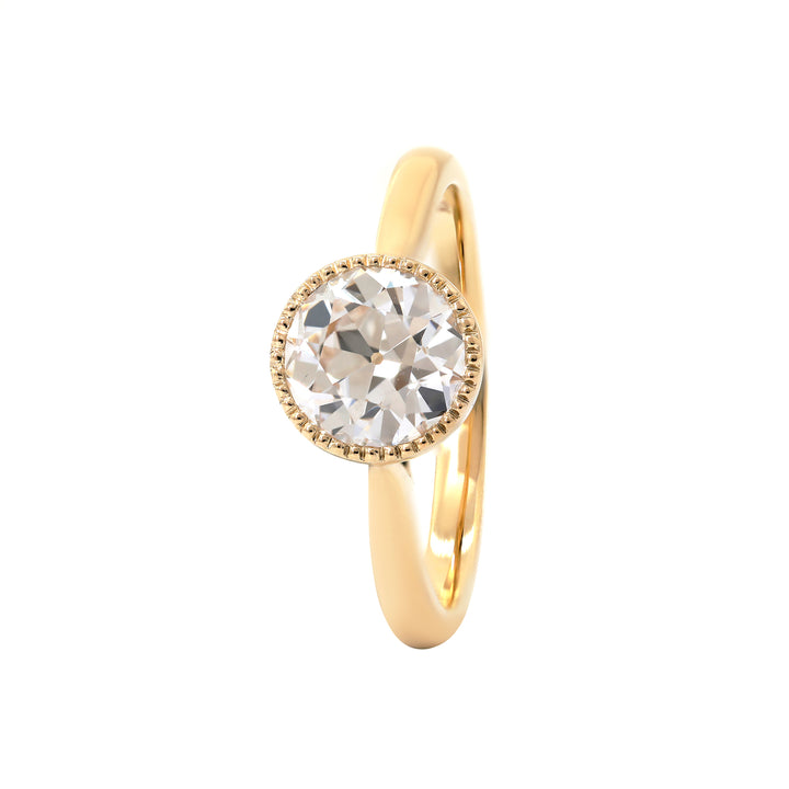 Old European-Cut Lab Diamond Bezel Solitaire Ring with Floral Basket