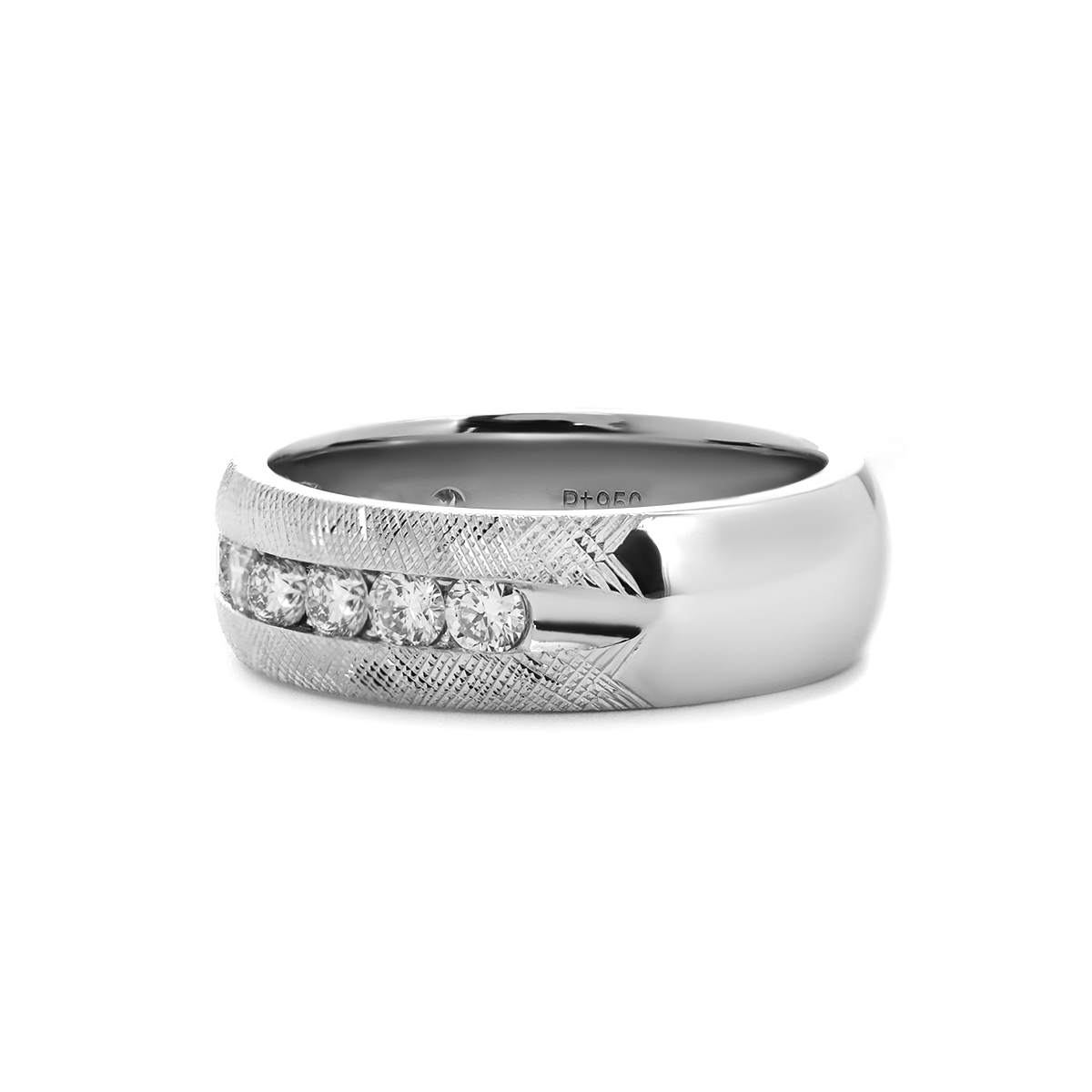 Platinum Round Lab Diamond Half Eternity Channel Setting Florentine Finish Wedding Men's Ring