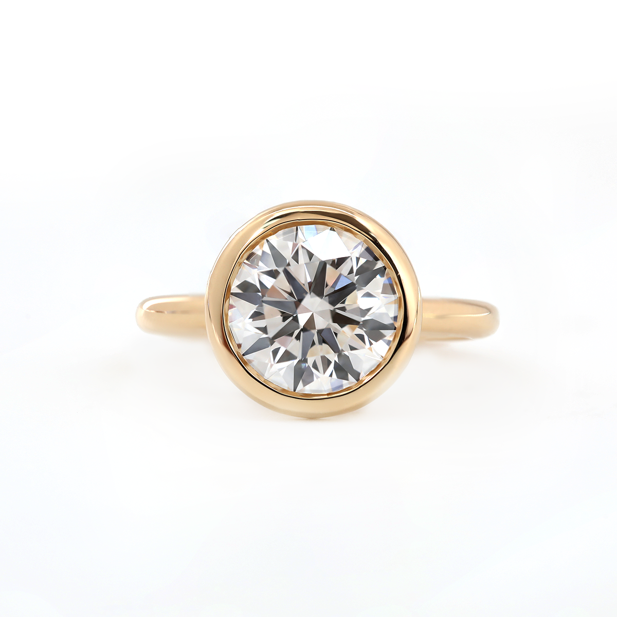 14K Yellow Gold Round Lab Diamond Bezel Crowm Basket Solitaire Ring