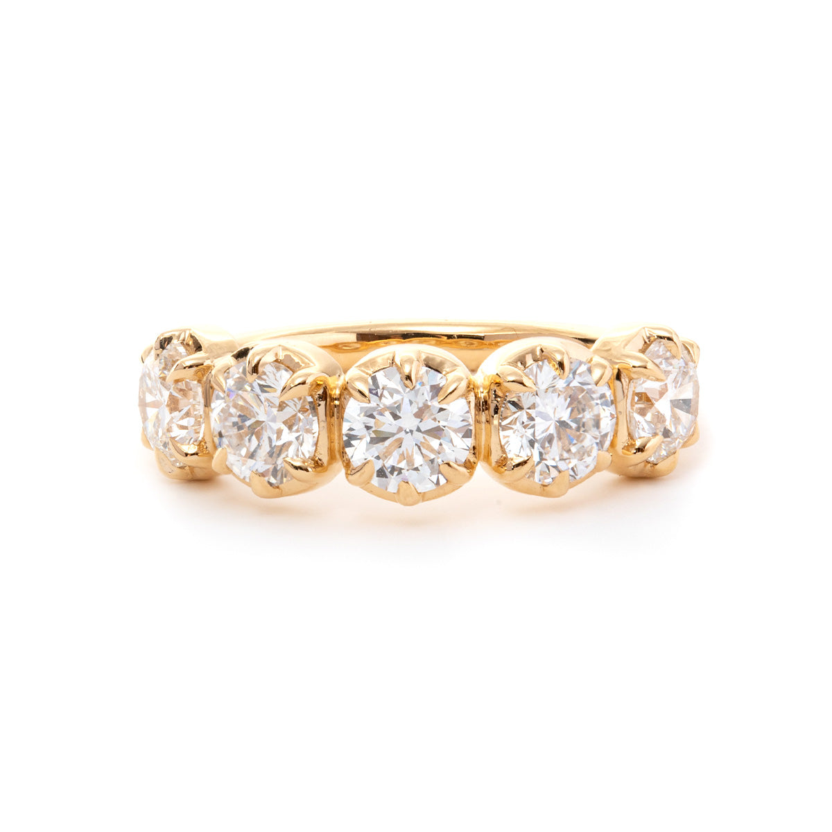 18K Yellow Gold 5 Stone Round Brilliant Cut Diamond Statement Ring