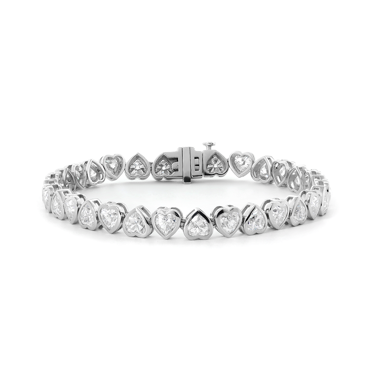 18K White Gold Heart Shape Lab Diamond Bezel Tennis Bracelet