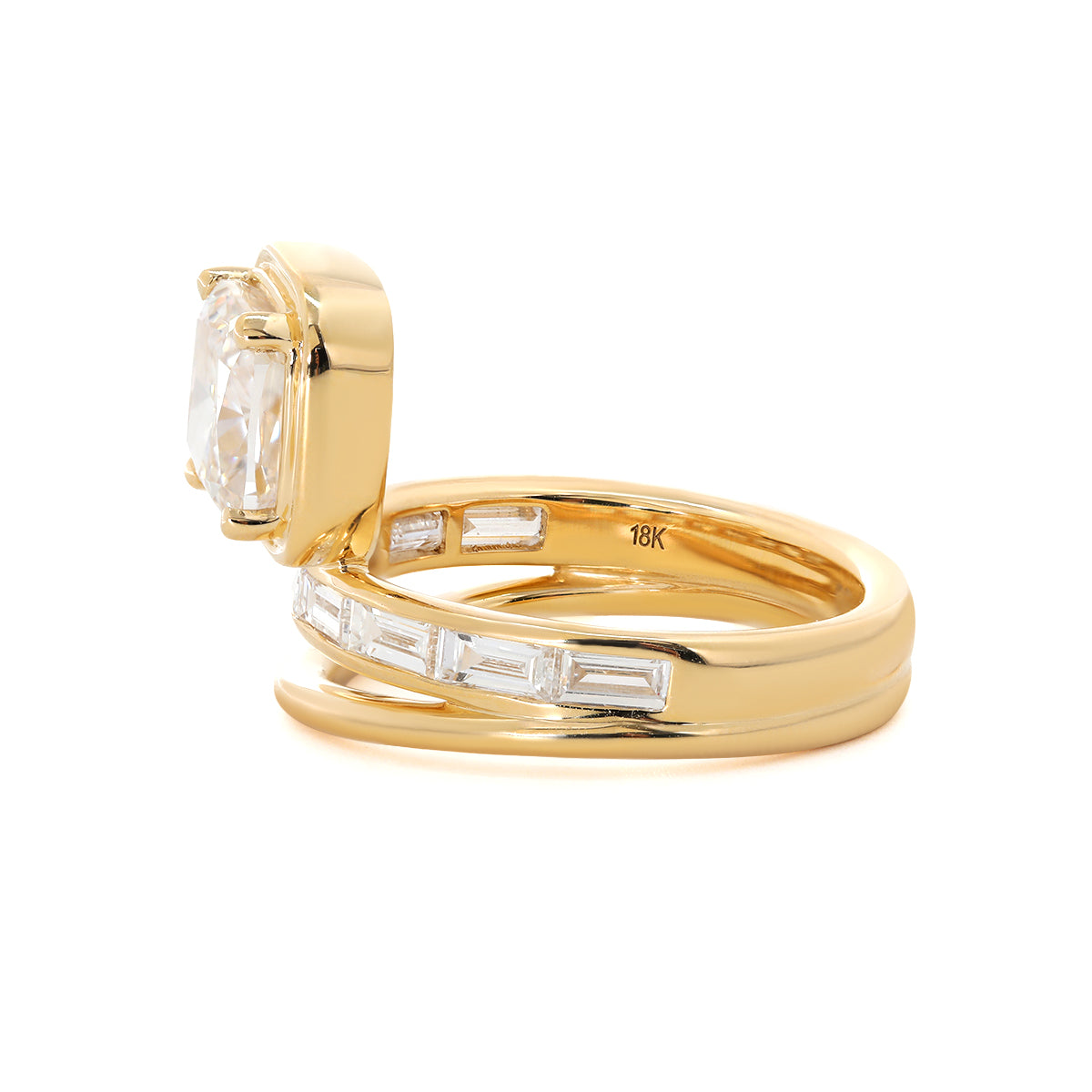 18K White Gold 2.5ct Cushion Lab Diamond Ring with Baguette Cut Lab Diamond Side-stones