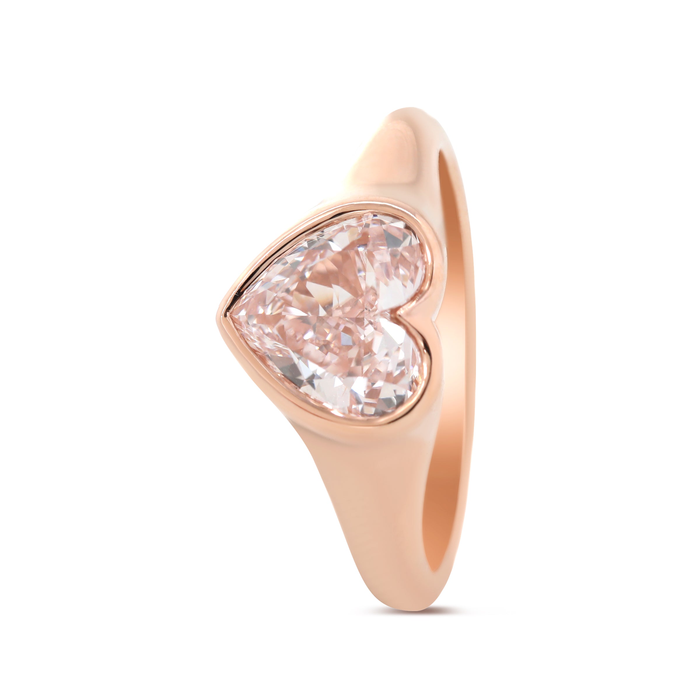 14K Rose Gold 1ct Heart Cut Pink Lab Diamond Bezel Solitaire Ring