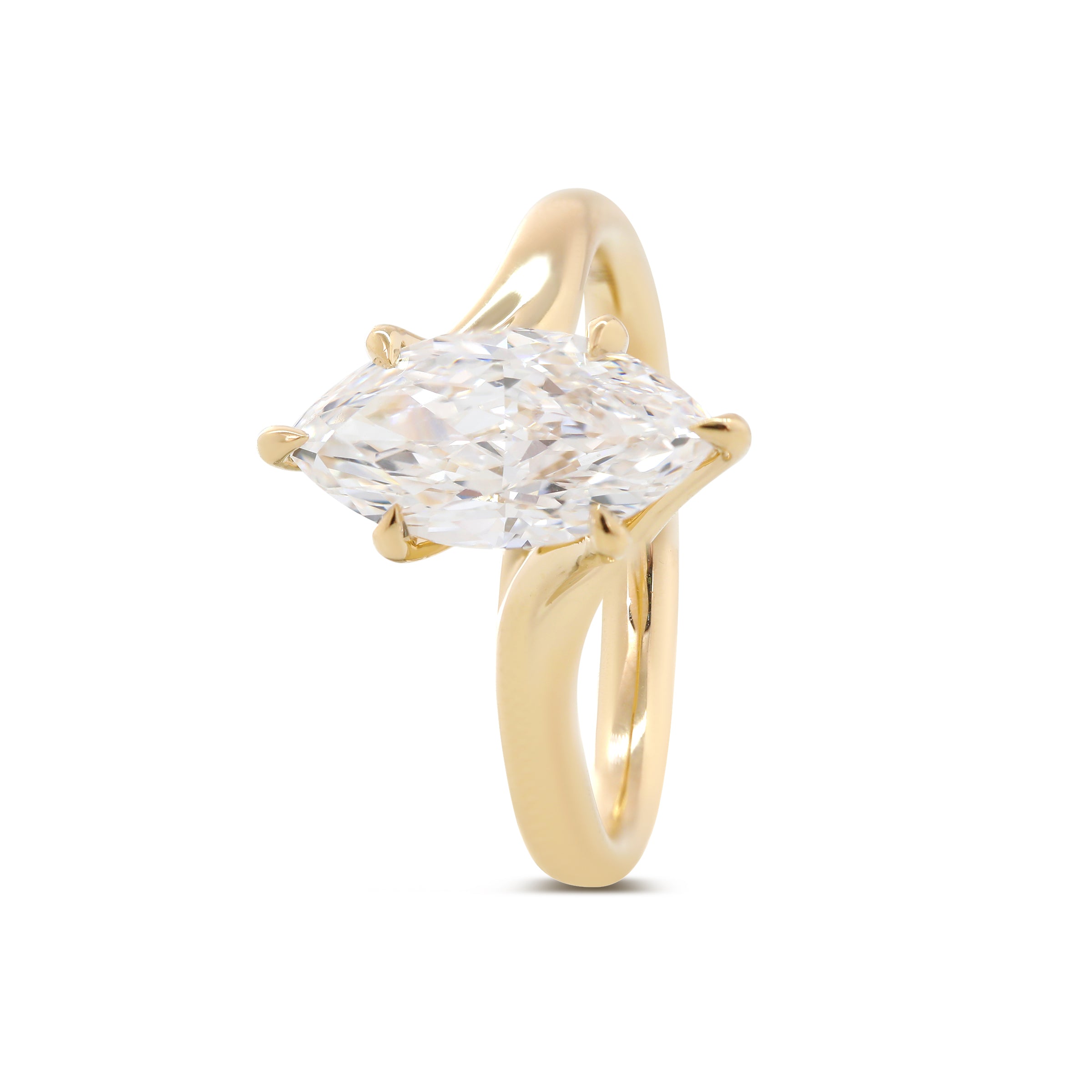 Marquise Cut Lab Diamond Six Claw Prongs Solitaire Ring — Art Nouveau Nature-Inspired