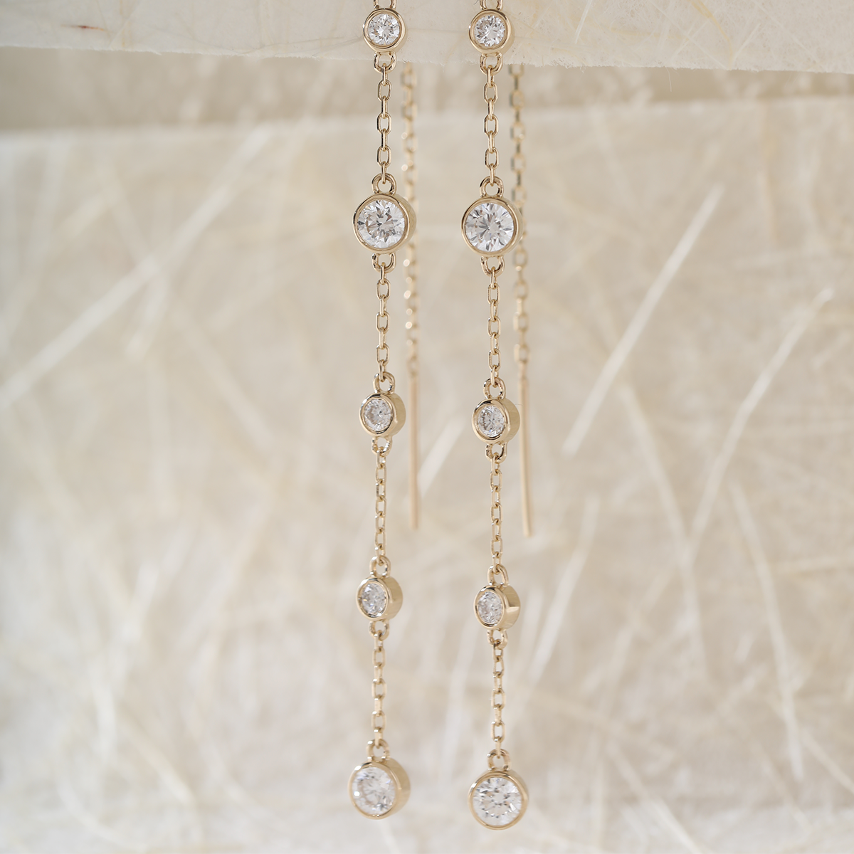 14K Yellow Gold Round Cut Diamond Bezel Drop Earrings