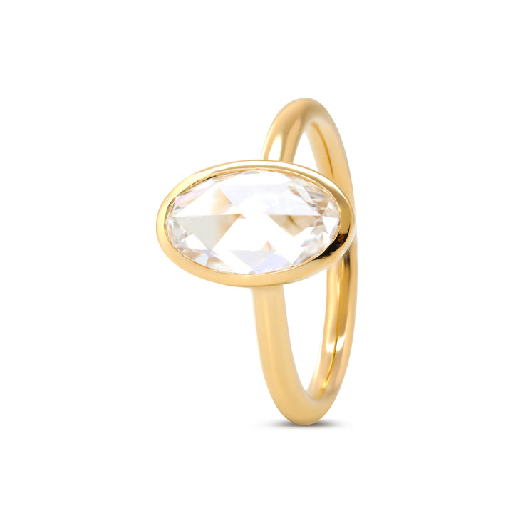 Elongated Oval Rose-Cut Lab Diamond Bezel Solitaire Ring with Floating Head