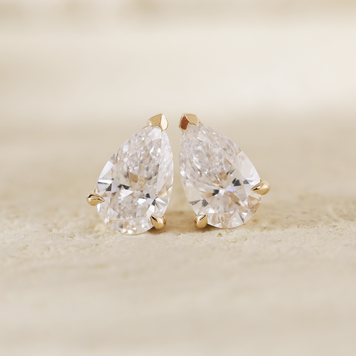 14K Yellow Gold Pear Shaped Lab diamond Stud Earrings