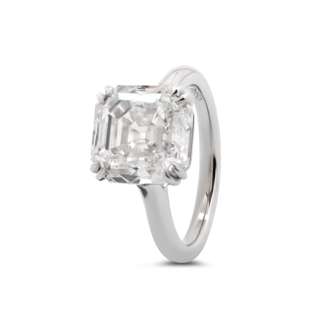 Platinum 5ct Antique Asscher Cut Lab Diamond Double Claw Prong Basket Solitaire Ring