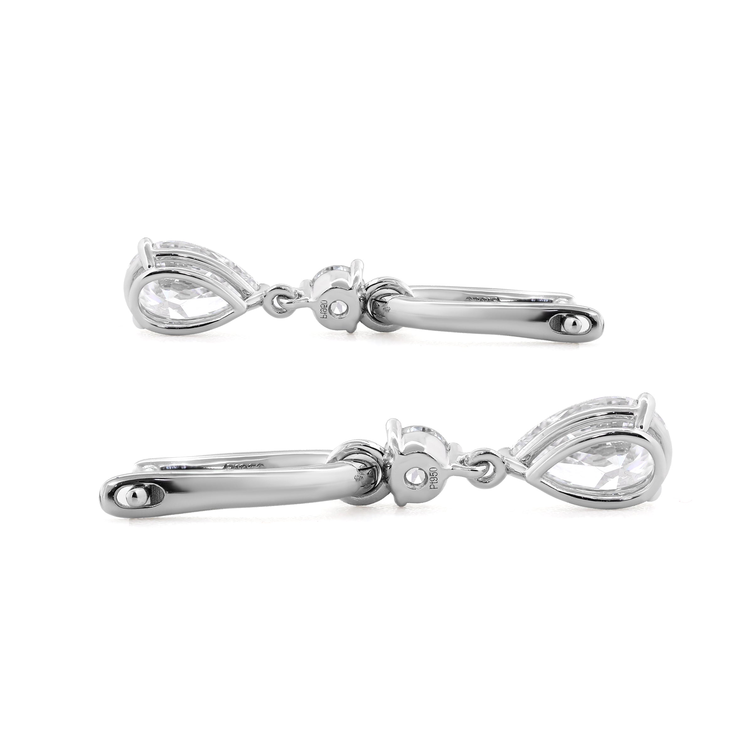 2.5 ct tw Pear Cut and Round Cut Lab Diamond Three Prong Basket Hoop Earrings