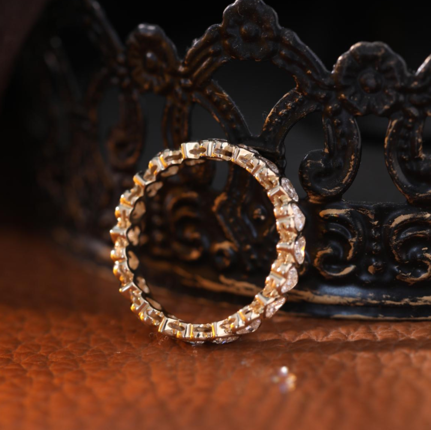 3*3mm Heart Shaped Lab Diamond Bezel Eternity Ring