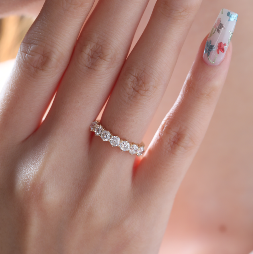 3.5mm Old European Cut Lab Diamond 7 Stone Half Eternity Ring