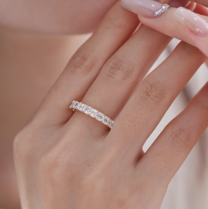 Asscher-Cut Lab Diamond Half Eternity Ring with Shared Claw Prongs