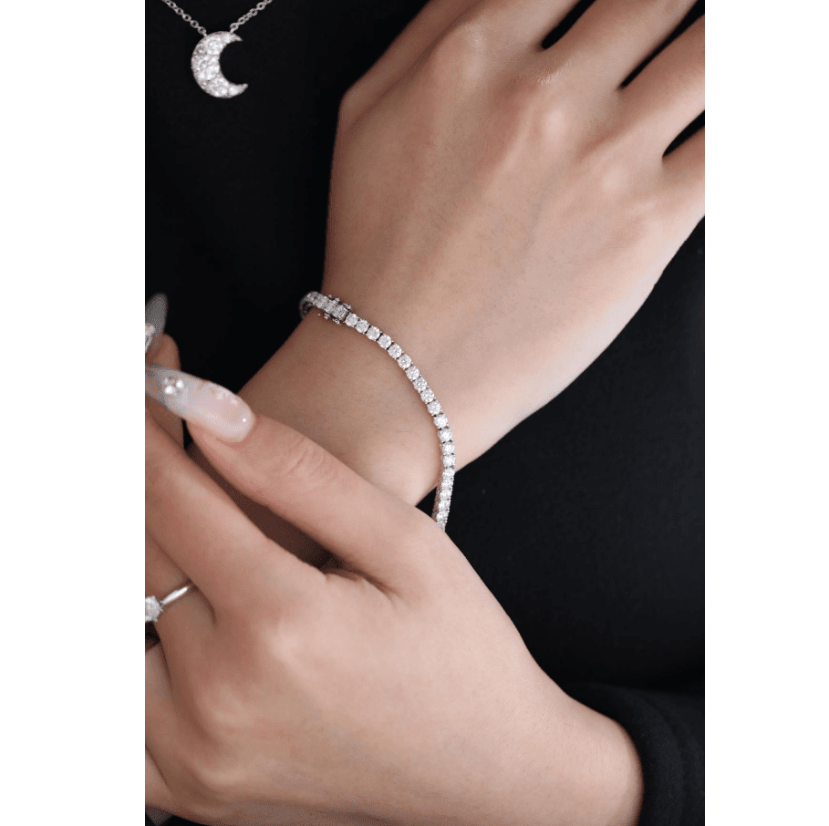 6 CT TW Round Cut Lab Diamond 4-Prong Basket Tennis Bracelet with Box Clasp and Double Safety