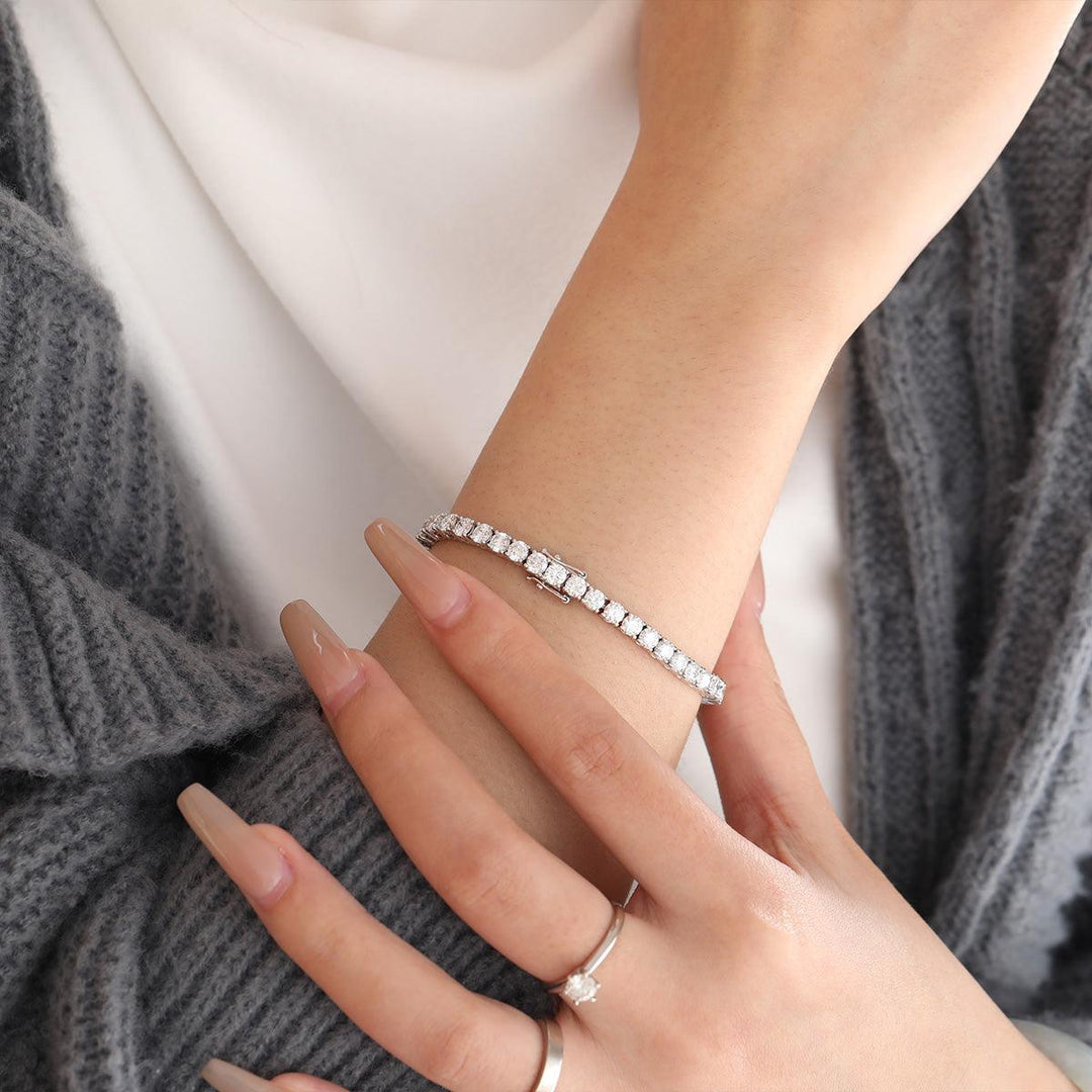 6 CT TW Round Cut Lab Diamond 4 - Prong Basket Tennis Bracelet with Box Clasp and Double Safety - FIORESE JEWELRY