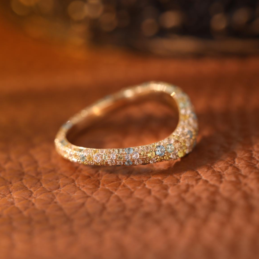 Round Synthetic Colored Sapphire Pave Wave Ring — One of a Kind Design