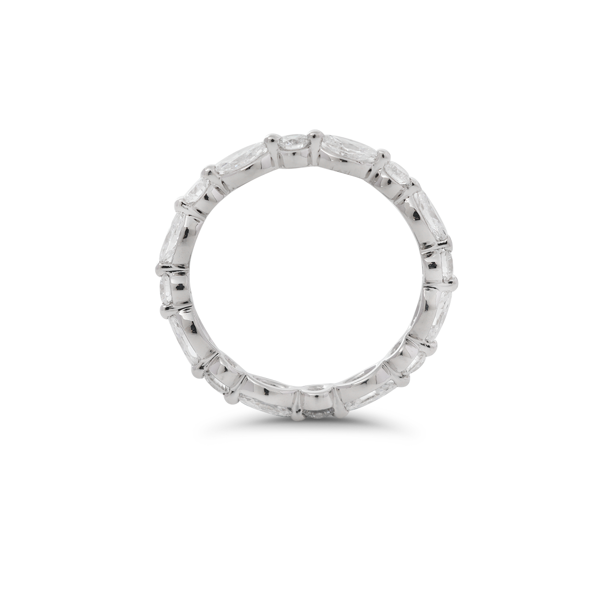 14K White Gold Round and Marquise Cut Lab Diamond Share-prong Setting Eternity Ring